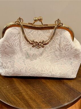 Elegant Ivory Lace Frame Clutch with Gold Hardware
